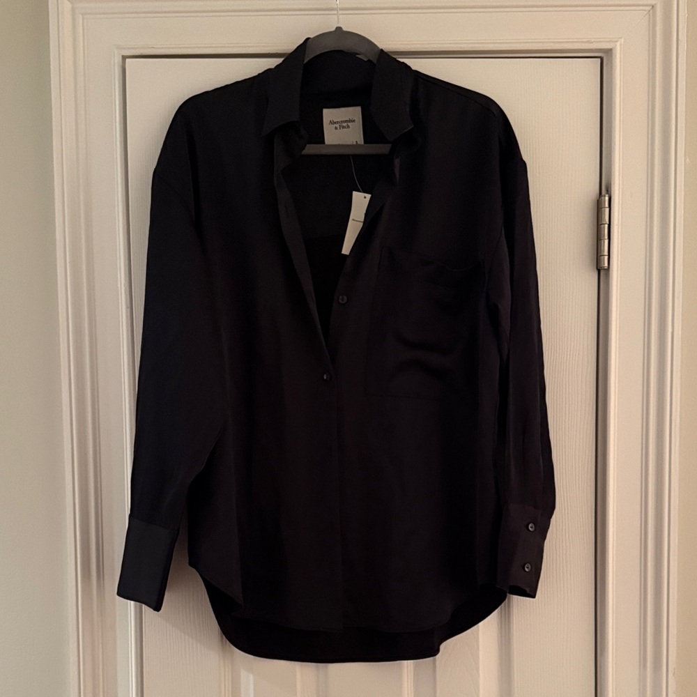 Abercrombie & Fitch Black Silky Button-Up Shirt
